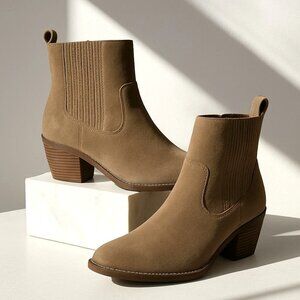 Universal Thread Solita Ankle Boots Western Booties Sz 7.5 Tan Suede Block Heel